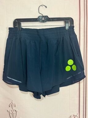 Woman Lululemon Hotty Hot High-Rise Lined Short 4" Navy Blue Sz 16 Custom Tennis